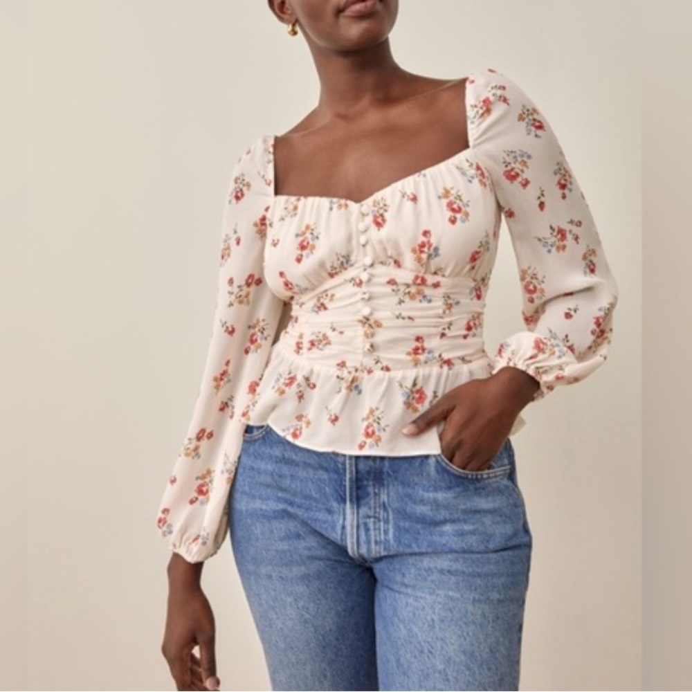REFORMATION COOPER FLORAL PRINT LONG PUFF SLEEVE TOP 4